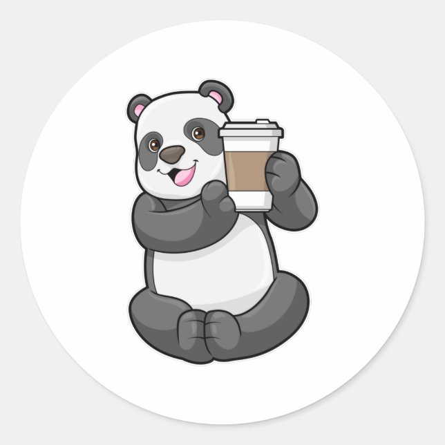 Panda mit Kaffee zum Mitnehmen Runder Aufkleber (Vorderseite)
