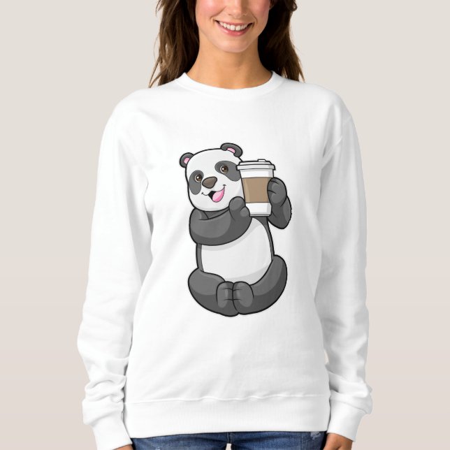 Panda mit Kaffee zum Mitnehmen Sweatshirt (Vorderseite)