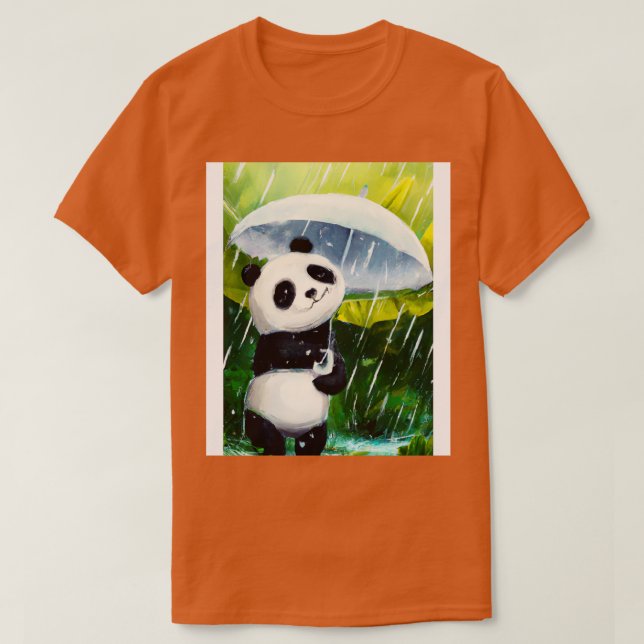 Panda mit Leaf Umbrella T-Shirt (Design vorne)