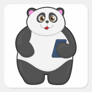 Panda mit Mobiltelefon Quadratischer Aufkleber