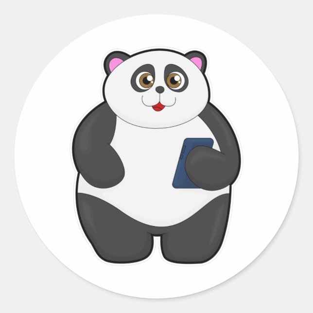Panda mit Mobiltelefon Runder Aufkleber (Vorderseite)