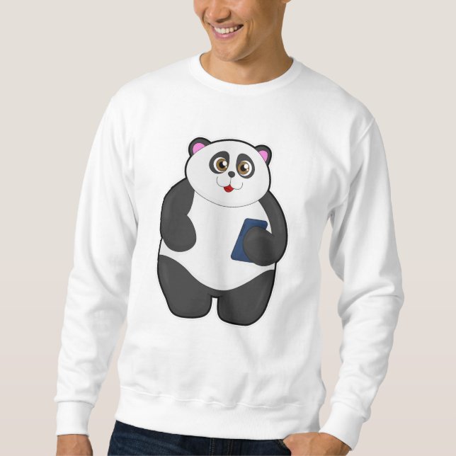 Panda mit Mobiltelefon Sweatshirt (Vorderseite)