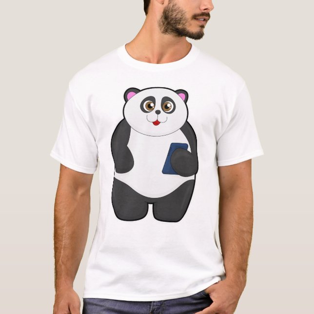 Panda mit Mobiltelefon T-Shirt (Vorderseite)