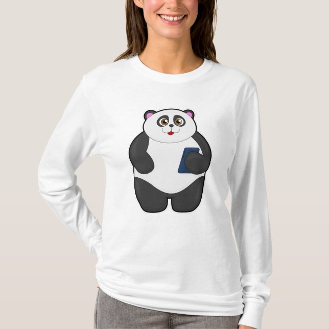 Panda mit Mobiltelefon T-Shirt (Vorderseite)