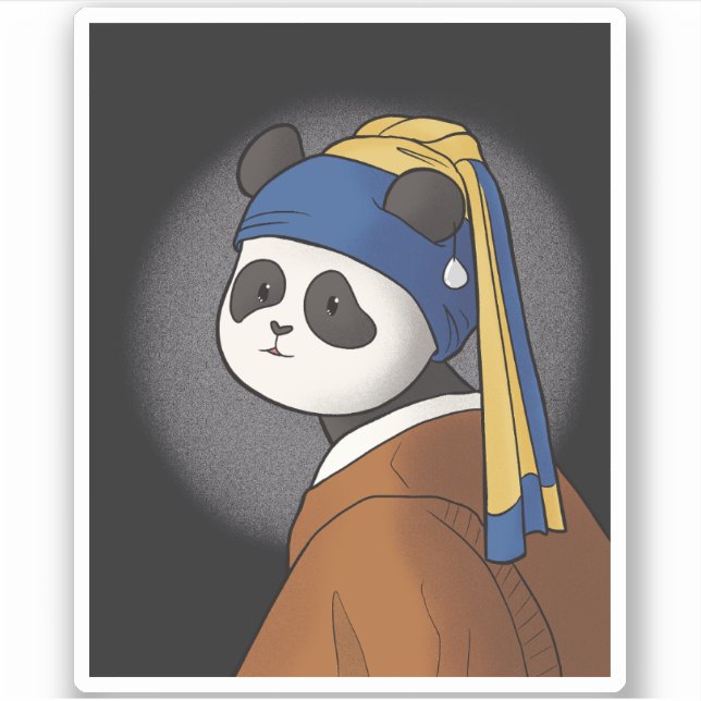 Panda mit Pearl Earring Vermeer Funny Aufkleber (Vorderseite)