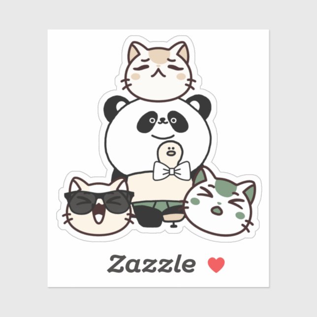 Panda mit Prothesenbein und Katzengruppe Aufkleber (Blatt)