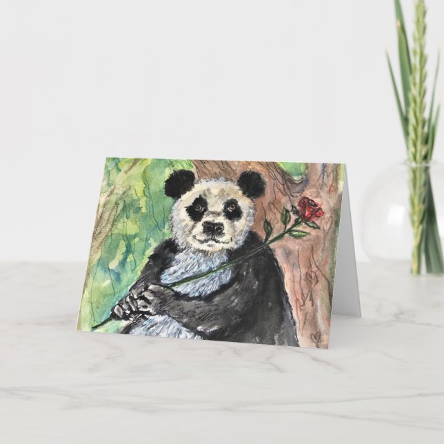 Panda mit Rose Grußkarte Dankeskarte (Vorderseite)
