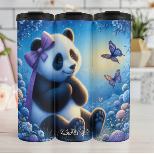 Panda mit Schmetterlingen in Blume Thermosbecher