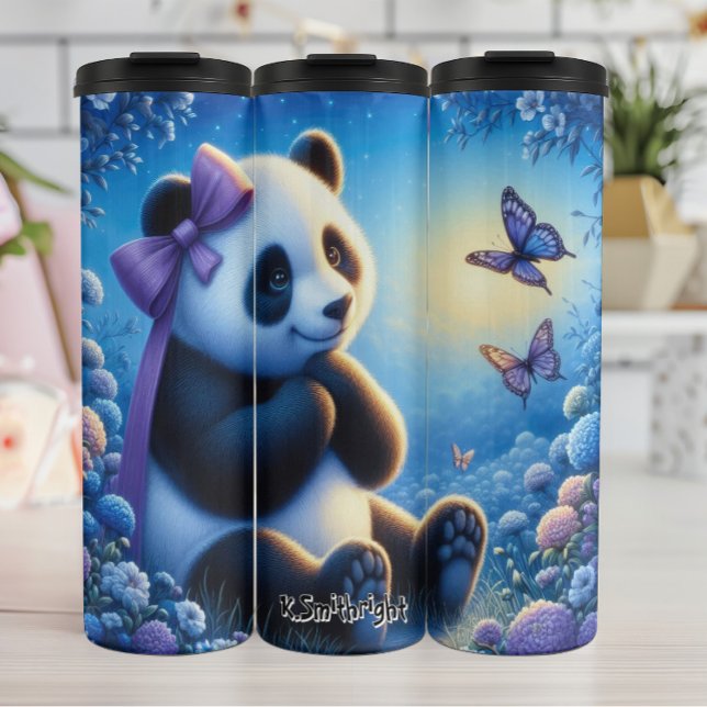 Panda mit Schmetterlingen in Blume Thermosbecher (Von Creator hochgeladen)