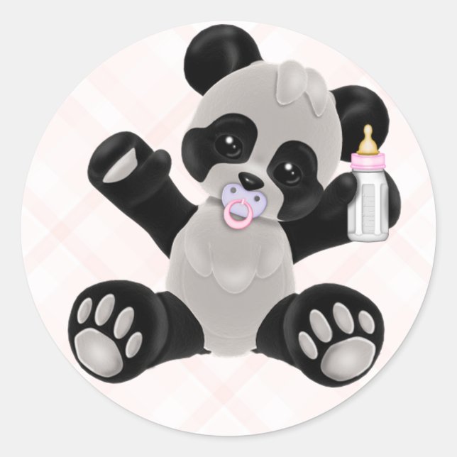 Panda mit Schnuller Pink Baby Girl Runder Aufkleber (Vorderseite)