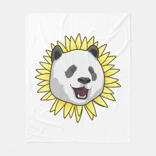 Panda mit Sonnenblume Fleecedecke (Vorderseite)