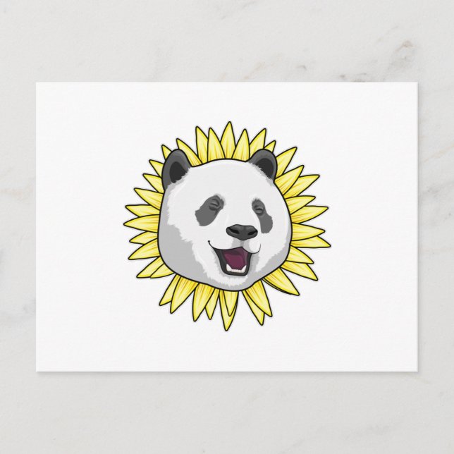 Panda mit Sonnenblume Postkarte (Vorderseite)