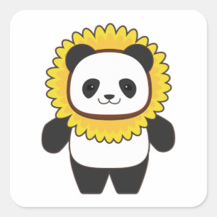 Panda mit Sonnenblume Quadratischer Aufkleber