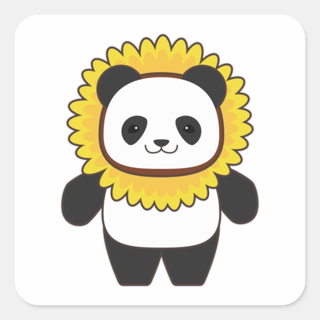 Panda mit Sonnenblume Quadratischer Aufkleber (Vorderseite)