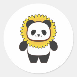 Panda mit Sonnenblume Runder Aufkleber