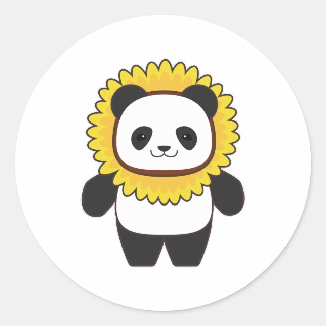 Panda mit Sonnenblume Runder Aufkleber (Vorderseite)