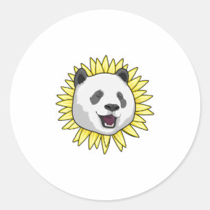Panda mit Sonnenblume Runder Aufkleber