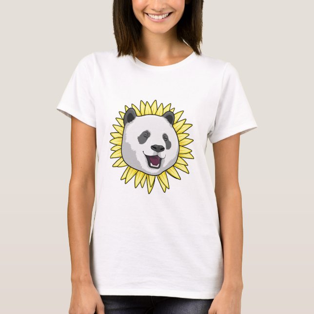 Panda mit Sonnenblume T-Shirt (Vorderseite)