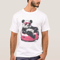 Panda mit Sonnenbrille in einem rosa Schwimmring