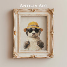 Panda mit Strohhut und Kopfhörer in Sonnenbrille