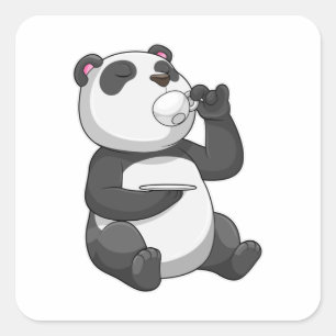 Panda mit Teecup Quadratischer Aufkleber
