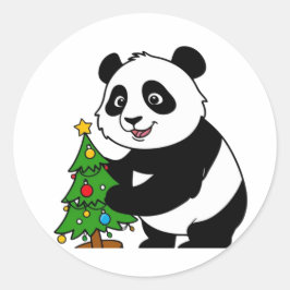 Panda mit Weihnachtsbaum Runder Aufkleber