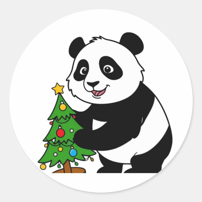 Panda mit Weihnachtsbaum Runder Aufkleber (Vorderseite)
