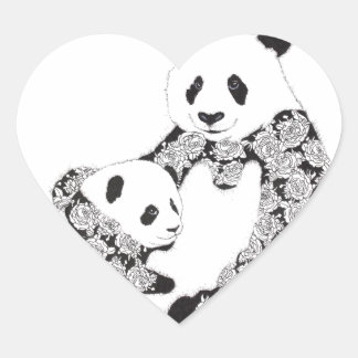 Panda Mother & Baby Cub Herz-Aufkleber