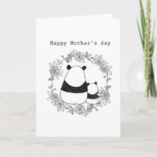 Panda mother's Day cute panda mom child monochrome Karte