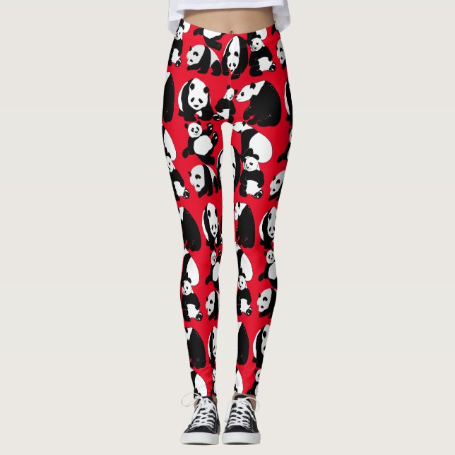 Panda Muster Red BG Leggings (Vorderseite)