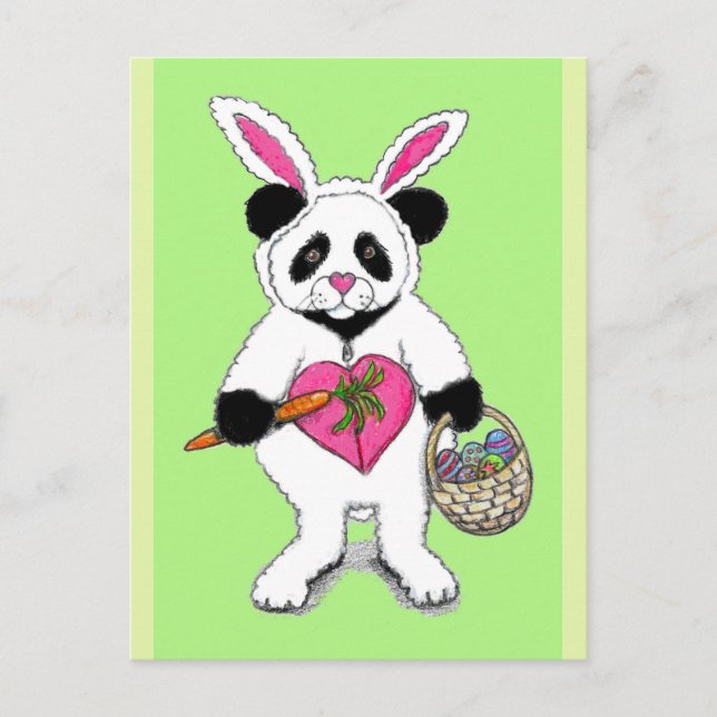 Panda Oaster Bunny Zeichnend Postkarte (Vorderseite)