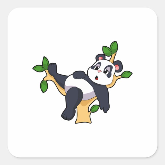 Panda on Tree Quadratischer Aufkleber (Vorderseite)