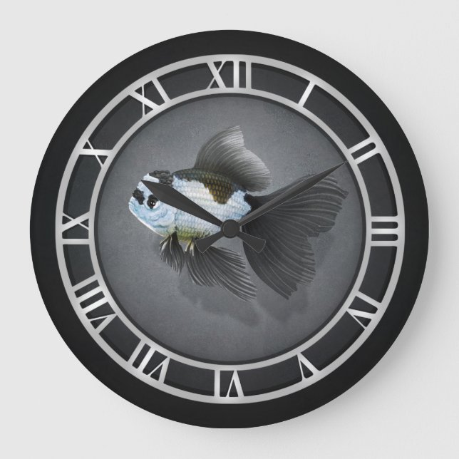 Panda Oranda Goldfish Clock Große Wanduhr (Vorderseite)