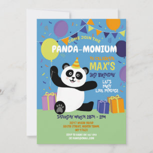 Panda Party Birthday Panda-monium Blue Einladung