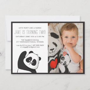 Panda Party   Einladung in Monochrome und Foto