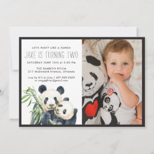 Panda Party   Einladung in Monochrome und Foto