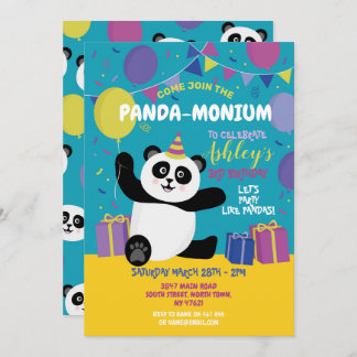 Panda Party Geburtstag Panda-monium Aquamarine Ein Einladung
