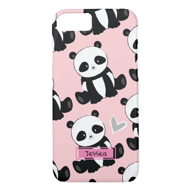 Panda Pattern Girly Pink Individuelle Name Case-Mate iPhone Hülle (Rückseite)