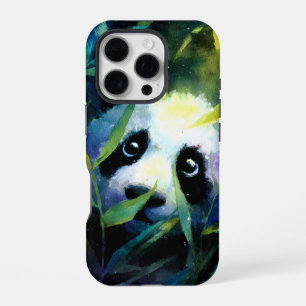 Panda Peeking Bamboo Watercolor iPhone 16 Pro Hülle