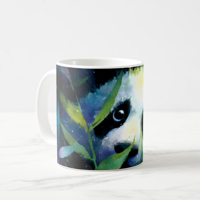 Panda Peeking Bamboo Watercolor Kaffeetasse (Vorderseite Links)