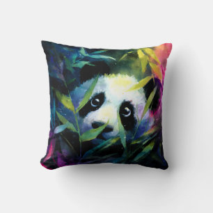 Panda Peeking Bamboo Watercolor Kissen