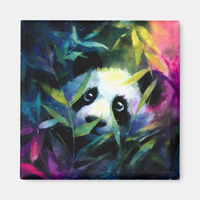 Panda Peeking Bamboo Watercolor Magnet (Vorne)