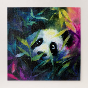 Panda Peeking Bamboo Watercolor Puzzle