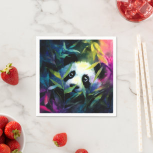 Panda Peeking Bamboo Watercolor Serviette