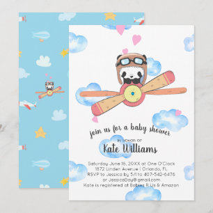 Panda-Pilot-Baby-Shower-Einladung Einladung