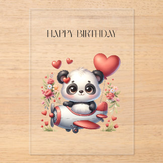 Panda-Pilot-Geburtstag Acryleinladungen
