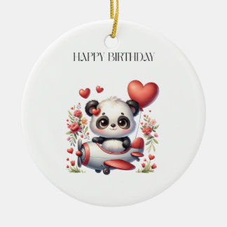 Panda-Pilot-Geburtstag Keramik Ornament
