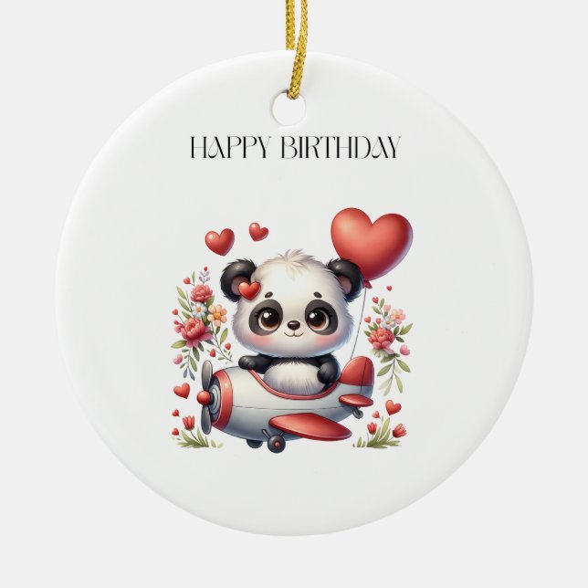 Panda-Pilot-Geburtstag Keramik Ornament (Vorne)