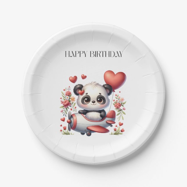 Panda-Pilot-Geburtstag Pappteller (Vorderseite)