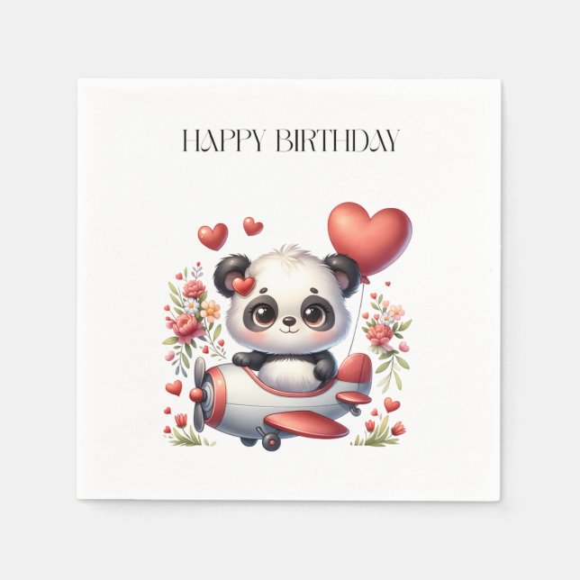 Panda-Pilot-Geburtstag Serviette (Vorderseite)